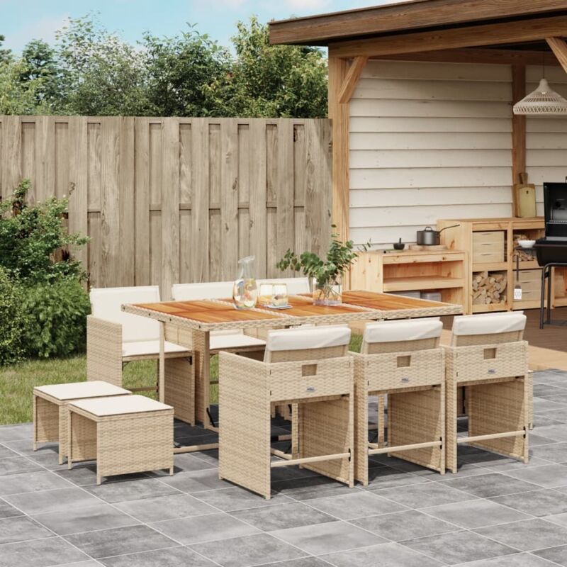11-tlg. Garten-essgruppe Mit Kissen Beige Poly Rattan Vidaxl