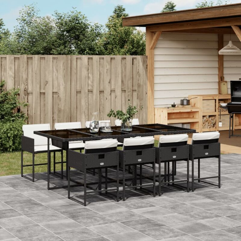 9-tlg. Garten-essgruppe Mit Kissen Schwarz Poly Rattan - Vidaxl