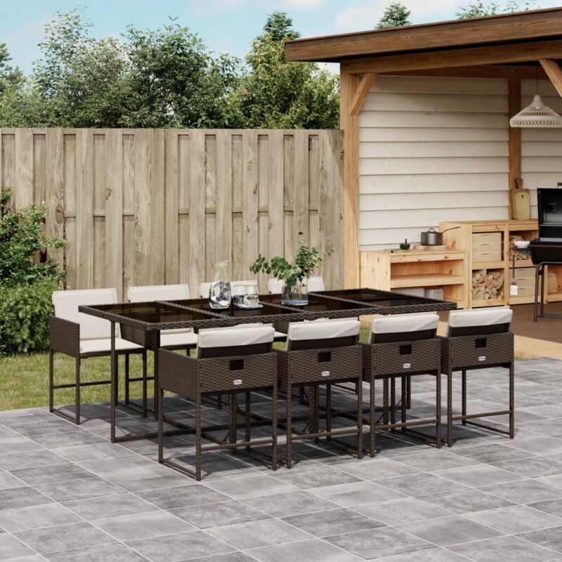 9-tlg. Garten-essgruppe Mit Kissen Braun Poly Rattan - Vidaxl