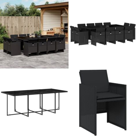 13-tlg. Garten-Essgruppe mit Kissen Schwarz Poly Rattan - Gartensessel - Gartenmöbel Set - Outdoor Möbel - Terrassenmöbel - Esstisch - Home & Living