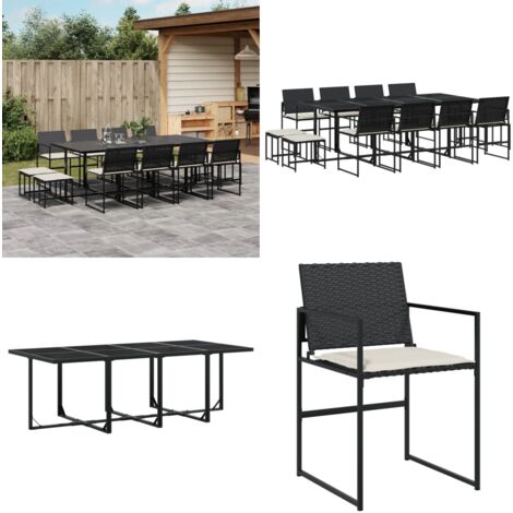 13-tlg. Garten-Essgruppe mit Kissen Schwarz Poly Rattan - Gartensessel - Gartenstühle - Gartenmöbelset - Outdoor Esstisch - Terrassenmöbel - Home & Living