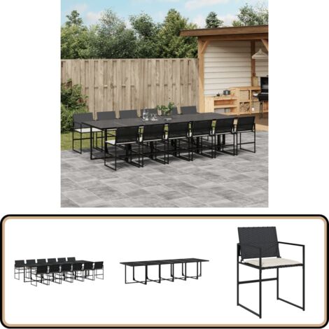 13-tlg. Garten-Essgruppe mit Kissen Schwarz Poly Rattan - Gartentisch - Esstisch - Gartenmöbel Set - Outdoor Essgruppe - Terrassenmöbel