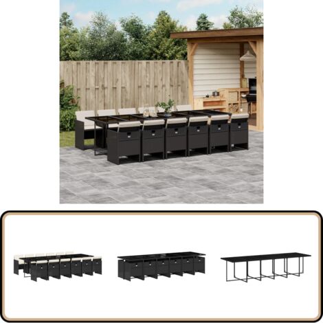 13-tlg. Garten-Essgruppe mit Kissen Schwarz Poly Rattan - Gartentisch - Gartenmöbel Set - Outdoor Möbel - Esstisch - Gartenstühle