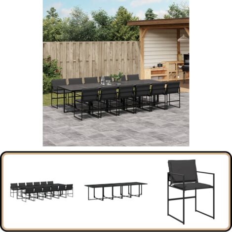 13-tlg. Garten-Essgruppe mit Kissen Schwarz Textilene - Gartentisch - Esstisch - Gartenmöbel Set - Outdoor Essgruppe - Terrassenmöbeln