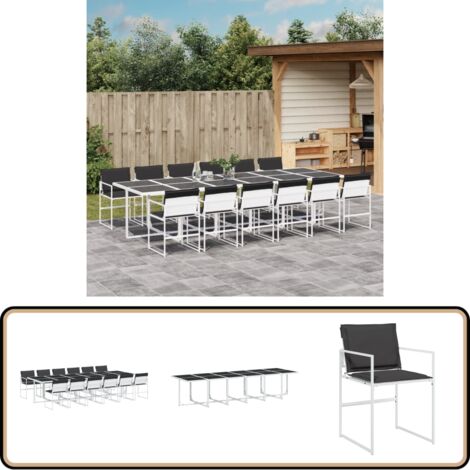 13-tlg. Garten-Essgruppe mit Kissen Weiß Textilene - Gartenmöbel - Essgruppe - Gartentisch - Gartenstühle - Textilene