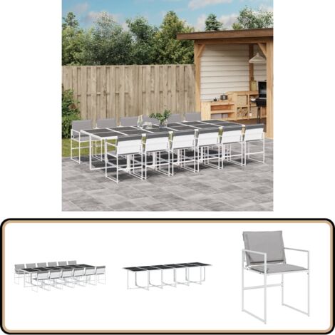 13-tlg. Garten-Essgruppe mit Kissen Weiß Textilene - Gartentisch - Gartenmöbel Set - Esstisch - Gartenset - Outdoor Essgruppe