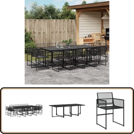 13-tlg. Garten-Essgruppe Schwarz Poly Rattan - Gartentisch - Gartenstuhl - Outdoor Essgruppe - Terrassenmöbel - Gartenmöbel Set