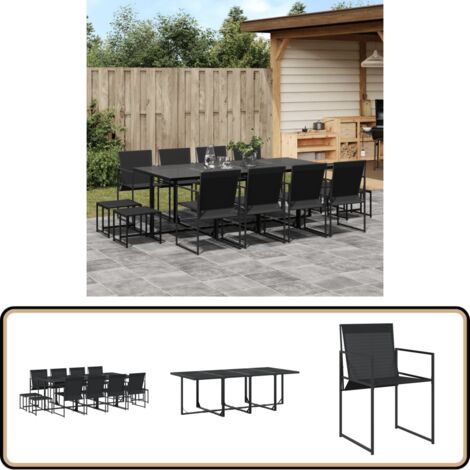 13-tlg. Garten-Essgruppe Schwarz Textilene - Gartentisch - Esstisch - Gartenmöbel Set - Gartenset - Rattan Gartenmöbel