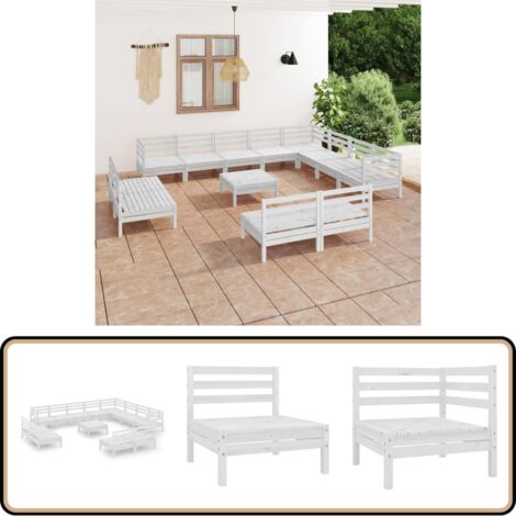 13-tlg. Garten-Lounge-Set Massivholz Kiefer Weiß - Outdoor Lounge Set - Gartenmöbel - Holzmöbel - Kiefernholz - Garten Sofa