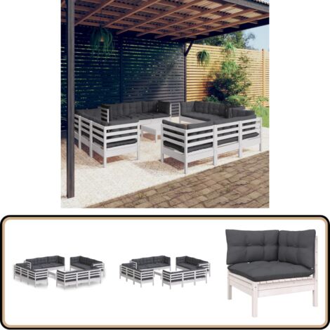 13-tlg. Garten-Lounge-Set mit Anthrazit Kissen Kiefernholz - Gartenmöbeln - Loungemöbel - Outdoor Möbel - Rattan Gartenmöbel - Kiefernholz Gartenmöbel
