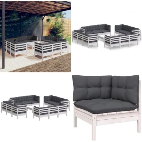 13-tlg. Garten-Lounge-Set mit Anthrazit Kissen Kiefernholz - Gartenmöbeln - Loungemöbel - Outdoor Möbel - Rattan Gartenmöbel - Kiefernholz Gartenmöbel - Home & Living