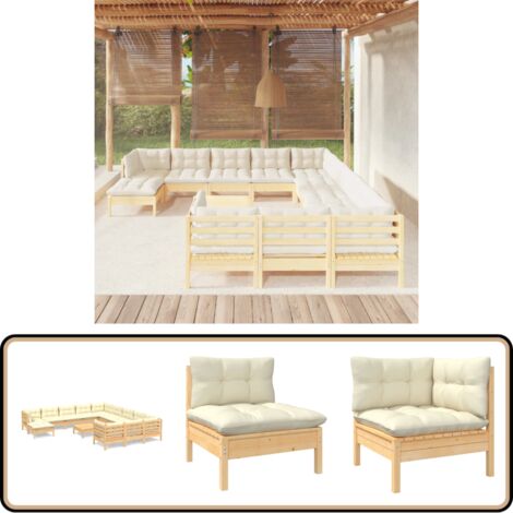 13-tlg. Garten-Lounge-Set mit Creme Kissen Kiefernholz - Gartensaison - Lounge Set - Gartenmöbel - Kiefernholz Möbel - Outdoor Furniture