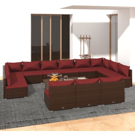 13-tlg. Garten-Lounge-Set mit Kissen Braun Poly Rattan