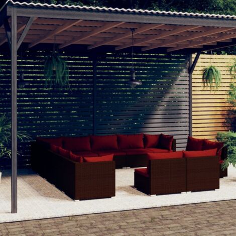 13-tlg. Garten-Lounge-Set mit Kissen Braun Poly Rattan