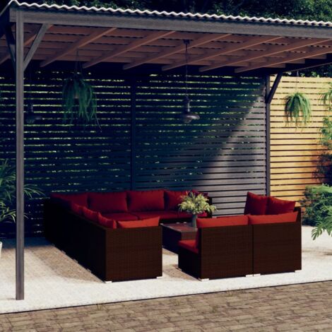 13-tlg. Garten-Lounge-Set mit Kissen Braun Poly Rattan vidaXL