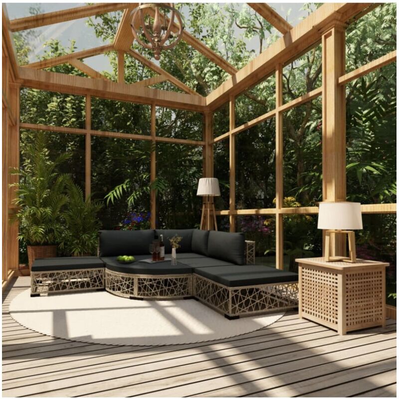 6-tlg. Garten-lounge-set Mit Kissen Poly Rattan Grau - Vidaxl