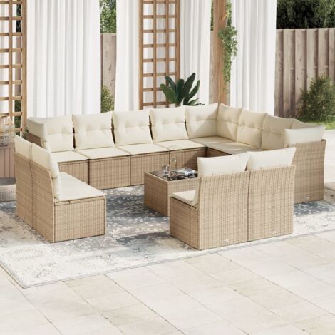 13-tlg. Garten-Sofagarnitur mit Kissen Beige Poly Rattan vidaXL