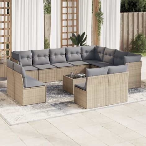 13-tlg. Garten-Sofagarnitur mit Kissen Beige Poly Rattan vidaXL