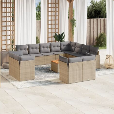 13-tlg. Garten-Sofagarnitur mit Kissen Beige Poly Rattan vidaXL