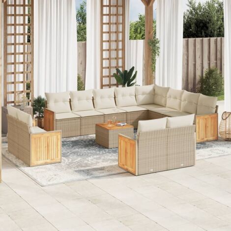 13-tlg. Garten-Sofagarnitur mit Kissen Beige Poly Rattan vidaXL