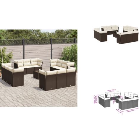 13-tlg. Garten-Sofagarnitur mit Kissen Braun Poly Rattan - Garten Sofagarnitur - Garten Sofagarnituren - Outdoor Sofagarnitur - Sofagarnitur Terrasse