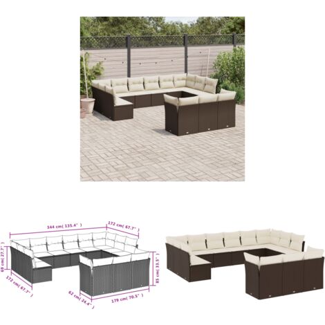 13-tlg. Garten-Sofagarnitur mit Kissen Braun Poly Rattan - Gartenmöbel - Polyethylen Möbel - Rattan Gartenmöbel - Lounge Set - Garten Sofa - Home & Living