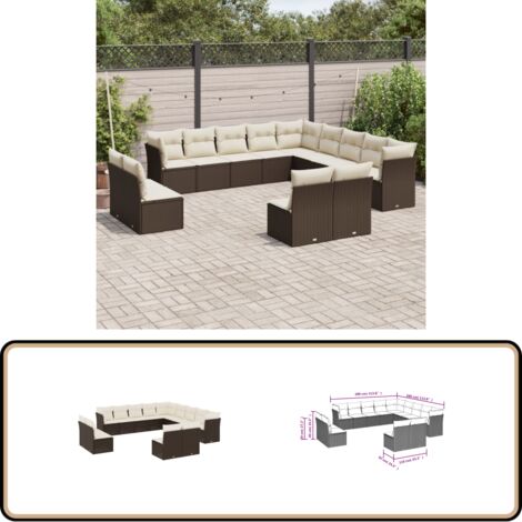 13-tlg. Garten-Sofagarnitur mit Kissen Braun Poly Rattan - Gartensofas - Outdoor Möbel - Lounge Set - Gartenlounge - Rattan Sofa