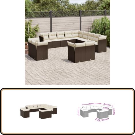 13-tlg. Garten-Sofagarnitur mit Kissen Braun Poly Rattan - Gartensorgsgarnitur - Outdoor Möbel - Lounge Set - Gartenlounge - Rattan Sofa