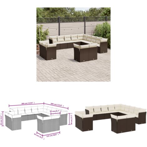 13-tlg. Garten-Sofagarnitur mit Kissen Braun Poly Rattan - Gartensorgsgarnitur - Outdoor Möbel - Lounge Set - Gartenlounge - Rattan Sofa - Home & Living