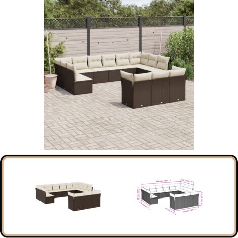 13-tlg. Garten-Sofagarnitur mit Kissen Braun Poly Rattan - Gartensortiment - Gartenmöbelset - Lounge Möbel - Rattan Sofa - Polyethylen Furniture
