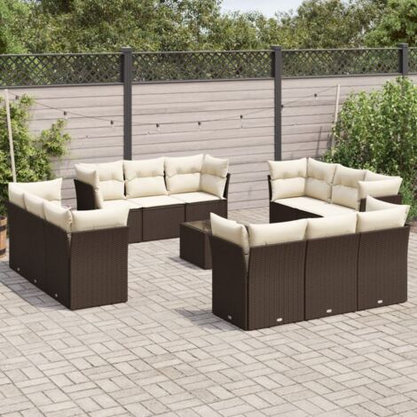 13-tlg. Garten-Sofagarnitur mit Kissen Braun Poly Rattan vidaXL