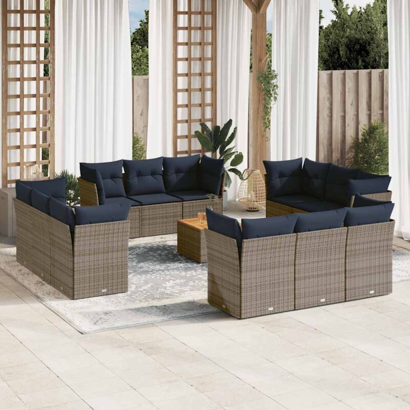 13-tlg. Garten-sofagarnitur Mit Kissen Grau Poly Rattan Vidaxl