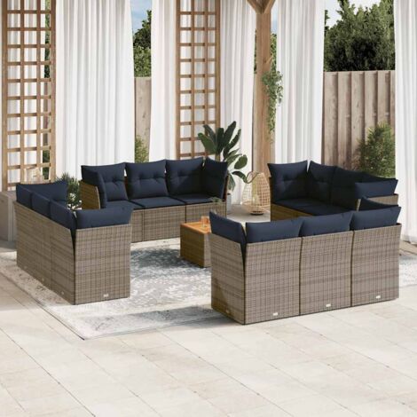13-tlg. Garten-Sofagarnitur mit Kissen Grau Poly Rattan vidaXL