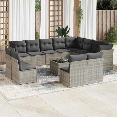 13-tlg. Garten-Sofagarnitur mit Kissen Hellgrau Poly Rattan vidaXL