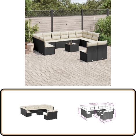 13-tlg. Garten-Sofagarnitur mit Kissen Schwarz Poly Rattan - Gartenmöbel - Esstischgarnituren - Outdoor Möbel - Lounge Set - Rattan Gartenmöbel
