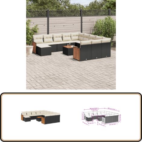 13-tlg. Garten-Sofagarnitur mit Kissen Schwarz Poly Rattan - Gartenmöbel - Esstischgarnituren - Outdoor Möbel - Lounge Set - Rattan Gartenmöbel