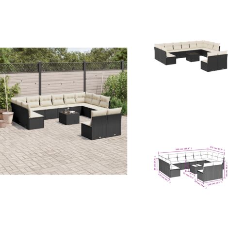 13-tlg. Garten-Sofagarnitur mit Kissen Schwarz Poly Rattan - Gartenmöbel - Esstischgarnituren - Outdoor Möbel - Lounge Set - Rattan Gartenmöbel