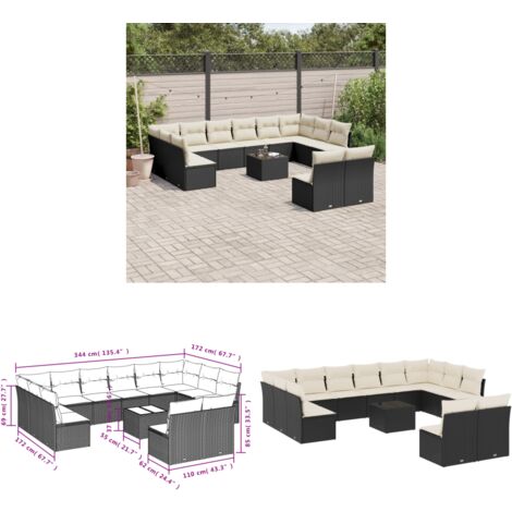 13-tlg. Garten-Sofagarnitur mit Kissen Schwarz Poly Rattan - Gartenmöbel - Esstischgarnituren - Outdoor Möbel - Lounge Set - Rattan Gartenmöbel - Home & Living