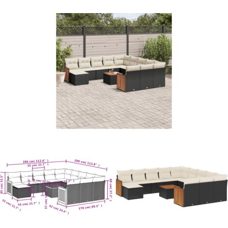 13-tlg. Garten-Sofagarnitur mit Kissen Schwarz Poly Rattan - Gartenmöbel - Esstischgarnituren - Outdoor Möbel - Lounge Set - Rattan Gartenmöbel - Home & Living