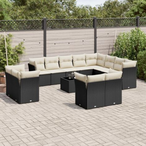 13-tlg. Garten-Sofagarnitur mit Kissen Schwarz Poly Rattan vidaXL