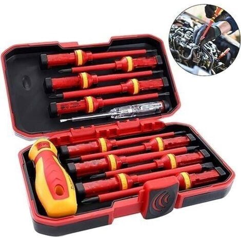 13 tlg Schraubendreher Satz, 1000 V, isolierter Elektriker-Schraubendreher-Satz, austauschbare magnetische Spitzen, Elektroreparatur-Werkzeugsatz, Box