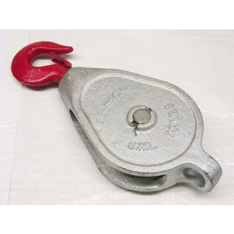 1.3 Ton 8" Red Head GMI Single Sheave Block With Swivel Hook Galvanised - 28MM Wire Rope Safety Lift