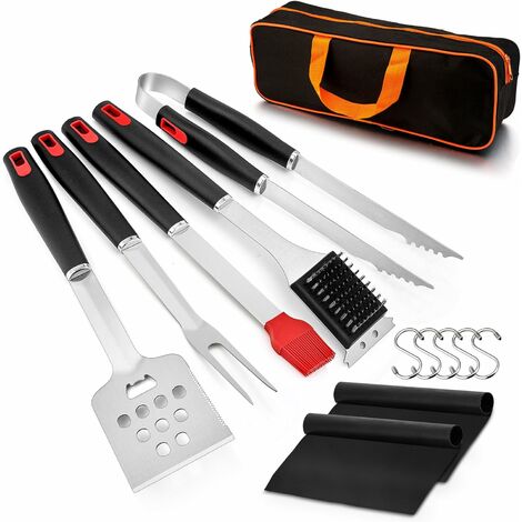 13 ustensiles de barbecue en acier inoxydable avec sac de transport pour hommes, accessoires de barbecue avec pince, brosse à barbecue, fourchette à viande pour le camping, les
