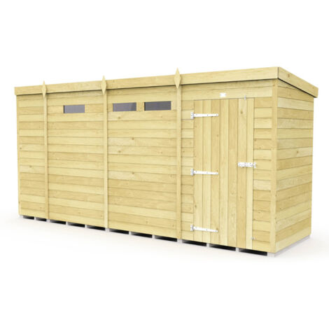 13 x 4 Feet Pent Security Shed - Single Door - Wood - L118 x W387 x H201 cm