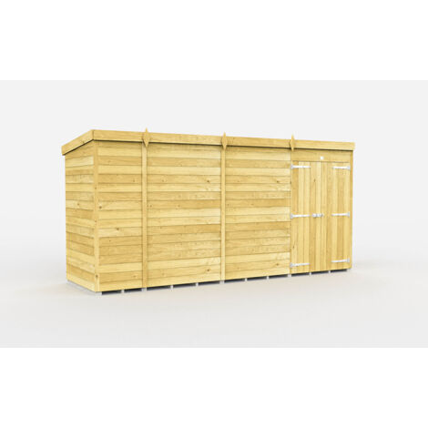 13 x 4 Feet Pent Shed - Double Door Without Windows - Wood - L118 x W387 x H201 cm