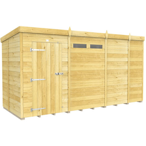 13 x 5 Feet Pent Security Shed - Single Door - Wood - L147 x W387 x H201 cm