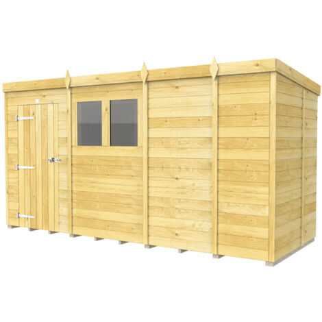 13 x 5 Feet Pent Shed - Single Door With Windows - Wood - L147 x W387 x H201 cm