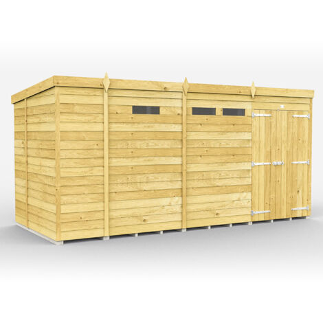 13 x 6 Feet Pent Security Shed - Double Door - Wood - L178 x W387 x H201 cm