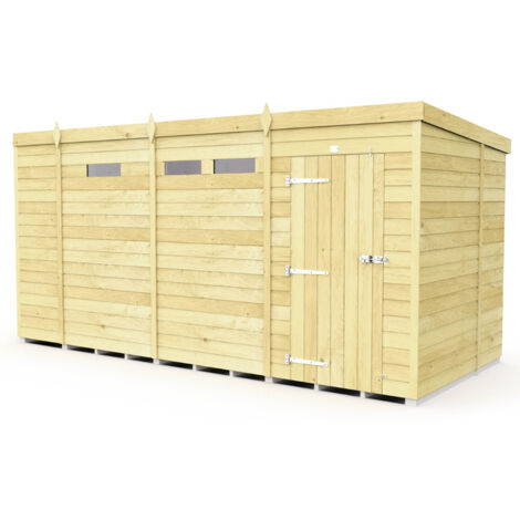 13 x 6 Feet Pent Security Shed - Single Door - Wood - L178 x W387 x H201 cm