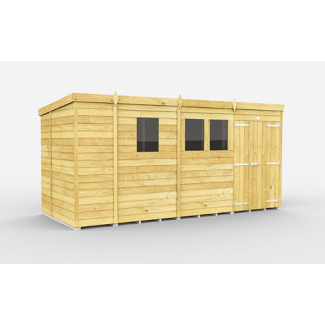 13 x 6 Feet Pent Shed - Double Door With Windows - Wood - L178 x W387 x H201 cm